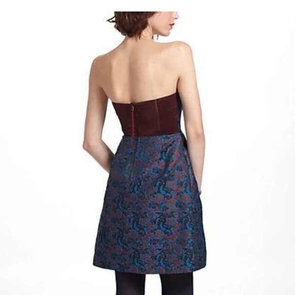 Leifnotes by Anthropologie Navy and Burgundy Floral Jacquard Mini Dress NWT - Picture 4 of 7